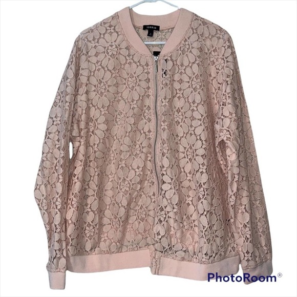 Torrid size 3 womens Bomber Jacket Coat Pink Floral Lace Cotton Blend Womens - Picture 2 of 14